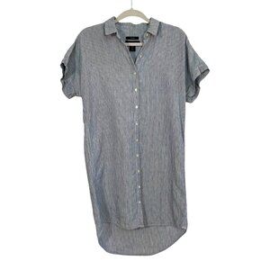 Tahari 100% Linen Shirt Dress Blue White Stripe Size Small Beachy Coastal